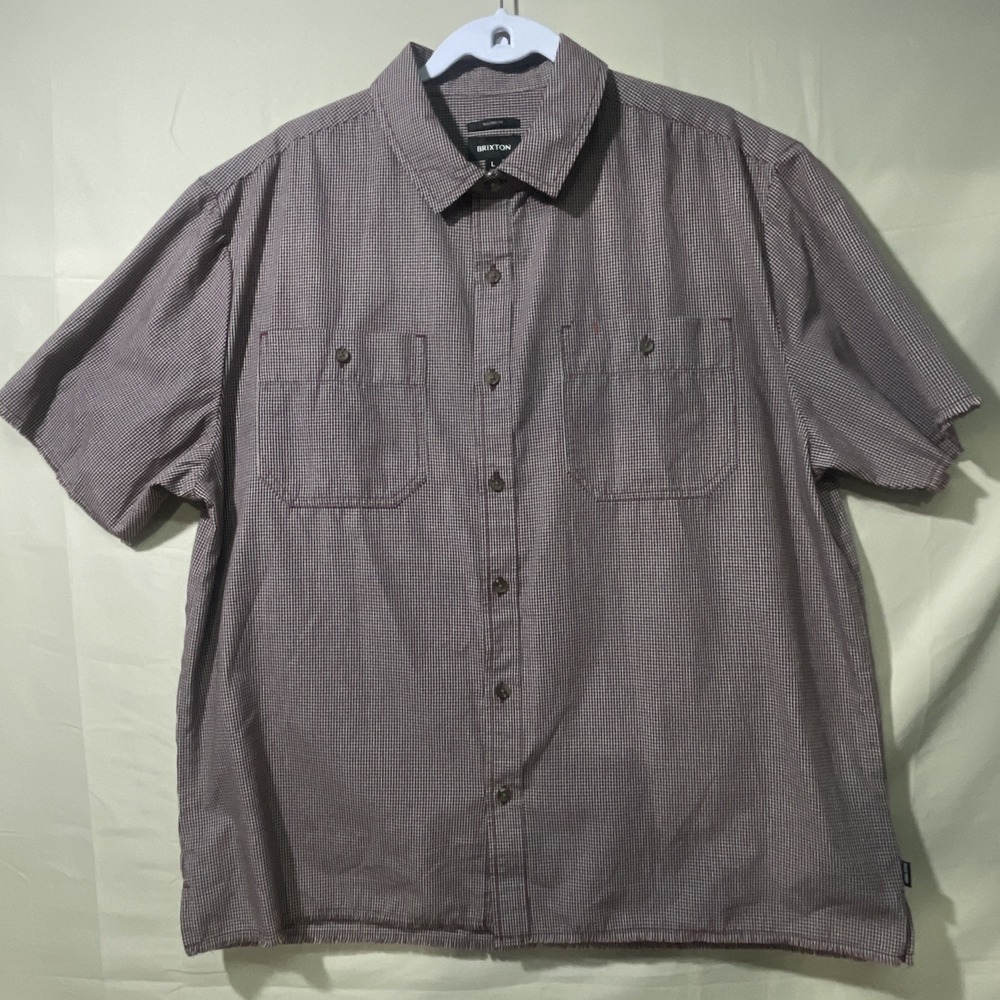Brixton - Microcheck Short Sleeve Button Up Casual  Maroon Shirt Mens Large